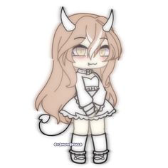 a drawing of a girl with horns on her head