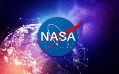 the nasa logo is shown against a background of stars