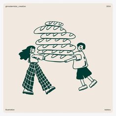 two people carrying large stacks of doughnuts