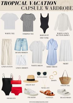 Vacation Capsule Wardrobe, Vacation Capsule, Beach Outfit Ideas, Holiday Capsule Wardrobe, Vacation Outfits Women, Hawaii Outfits, Capsule Wardrobe Outfits, Resort Outfit