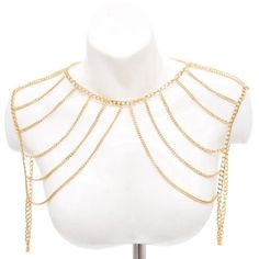 Elevate Your Style With Our Multi Layer Metal Chain. This Luxe Piece Features A Stunning Geometric Pattern In Gold, Made From High-Quality Alloy Material. The Adjustable Shoulder Chain Adds A Touch Of Versatility, Making It Perfect For Any Occasion. Make A Statement With This Sophisticated Link Chain. Hobbit Fashion, Chain Harness, Shoulder Jewelry, Gold Body Chain, Shoulder Necklace, Casual Necklaces, Chain Belts, Shoulder Chain, Body Chain Jewelry