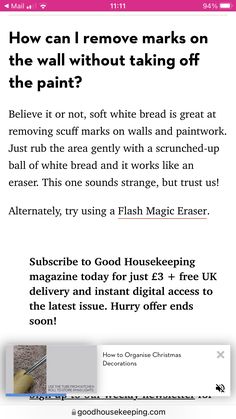 an email message with the text how can i remove marks on the wall without taking off the paint?