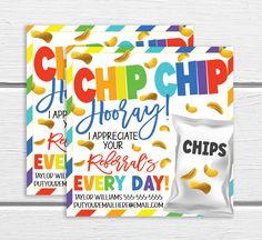 two chips are on the front and back of this birthday party card, which is printed with