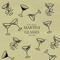 the martini glasses are drawn in black and white