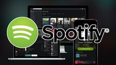 spotify logo and two smartphones with spotify on the screen