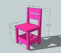 a pink chair is shown with measurements for the seat and back side, as well as its height