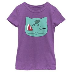 a purple t - shirt with an angry cat on it