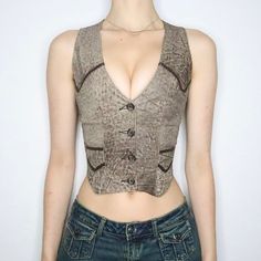 Faded Brown Leather Vest Brown Leather Vest, Cream Lace Top, Corset Vest