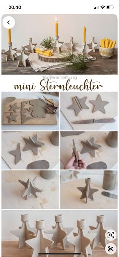 the instructions for making star shaped candlesticks are shown in several different positions and sizes