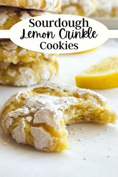 lemon chunk cookies are stacked on top of each other