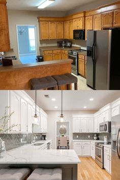 before and after pictures of a kitchen remodel