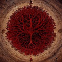 a tree with red branches in the center