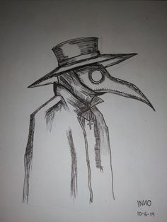 a drawing of a bird wearing a top hat