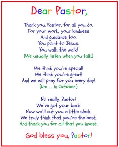 a poem with the words dear pastor written in different colors and font, on a white background