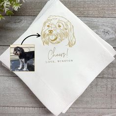 a personalized napkin with a dog's face on it