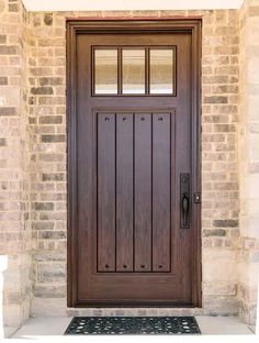 Introducing our Craftsman Planked Design with Clavos 3 Lite Solid Single Door - a true masterpiece of craftsmanship. This stunning door features exquisite planked panels and a solid construction, ensuring both durability and timeless beauty. With its unique design and attention to detail, this door is a perfect addition to any home. Experience the elegance and charm of a craftsman-style door that will leave a lasting impression. Included with Your Masterpiece Door: Pre-Hung Door Unit Emtek Ball Herringbone Barn Door, Interior Glass Door, Craftsman Front Door, Craftsman Front Doors, Wood Front Entry Doors, Craftsman Style Doors, Front Entry Door, Front Door Lighting, Glass Door Design