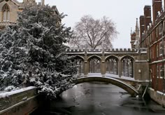 a bridge that is over some water in the snow