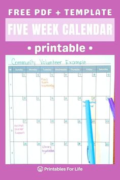 Download this 5-week calendar printable to organize your time effectively. The undated format and one-page design make it flexible for various uses, including volunteering, personal schedules, and more. Comes in PDF format with a free Canva template for customization. Start planning today with Printables for Life!