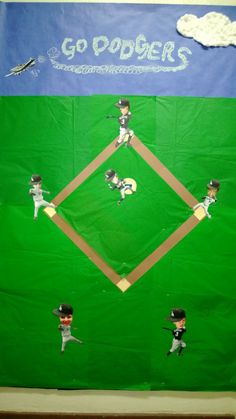 a baseball themed bulletin board with the words go podders on it