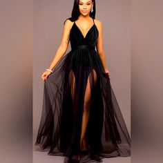 This Stunning Chiffon Dress/Gown Is Great For Any Cocktail Party, A Bridesmaid, Or Any Holiday Party. This Is A Floor Length Gown Has A Long A-Line Silhouette To Help Make A Perfect Fit. This Functional Dress, Comes W/A Pleated Bodice, Plunging Neckline And Cross Back Design Leading Into A Floor Length Silhouette For A Truly Elegant Look. As Well As Adjustable Spaghetti Straps For The Perfect Top Fit. The Lower Back Is Enclosed With A Zipper, And The Slight Stretch Provide An All Day Comfort, Wi Flowy Backless Party Dress, Backless Chiffon Dress For Night Out, Sheer Backless Mesh Evening Dress, V-neck Cocktail Dress With Sheer Bodice, Backless Chiffon Cocktail Dress, Chiffon Backless Cocktail Dress, Chic Sheer Prom Dress, Sheer Bodice Evening Dress For Summer Nights, Sheer Backless Maxi Dress For Party