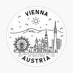 vienna, germany sticker with the skyline and ferris wheel in black on a white background