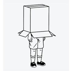 a person with a box on their head is standing in the middle of an outline drawing