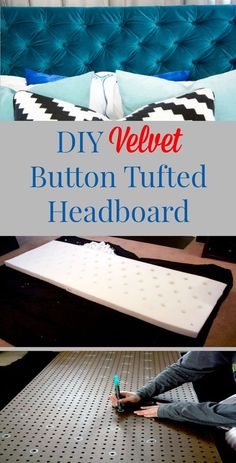 the diy velvet button tufted headboard is made from an old bed frame