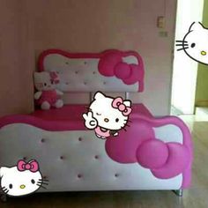 a hello kitty bedroom with pink and white furniture