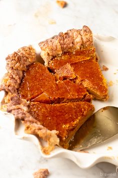 a white plate topped with slices of pie