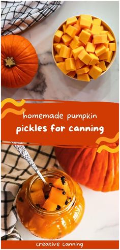 homemade pumpkin pickles for canning with text overlay that reads homemade pumpkin pickles for canning