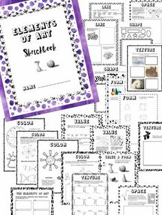 the elements of art worksheet is shown in purple and white with polka dots