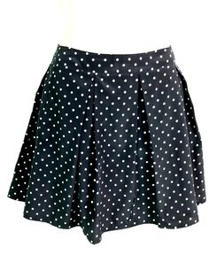 polka dots, white dots on black one inch waistband semi box pleats size S 26 inch waist hips open (36 inch max) overall length is 16 inches center back zipper goes with almost any solid color therefore very versatile adorable!! Fitted Polka Dot Pleated Skirt, Polka Dot Pleated Fitted Skirt, Summer Polka Dot Mini Skirt, Polka Dot Mini Skirt, Polka Dot Mini Skirt With Lining, Black And White Polka Dot Skirt, Flare Mini Skirt, Knee-length Polka Dot Flowy Skirt, Dot Outfit