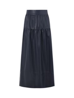 Step up your fashion game with our Drop Waist Leather Skirt-Navy. This stylish skirt With its unique design and material, it will add a touch of sophistication to any outfit. Leather Relaxed Fit Lined Skirt, Relaxed Fit Long Leather Skirt, Chic Navy Long Skirt, Stylish Skirts, Drop Waist, Leather Material, Step Up, Fashion Games, Leather Skirt