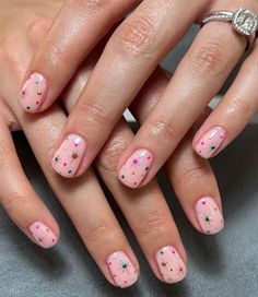 Starburst Nails Design, Multicoloured Star Nails, Star Confetti Nails, Star Nails Multicolor, Pink Glitter Star Nails, Colorful Stars Nails, Pink And Silver Star Nails, Natural Nails With Stars, Star Nail Stickers