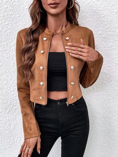 Gal Outfits, Women Outerwear, Women Jackets, Outfit Dress, Crop Jacket, Casual Jacket, Outerwear Women, Outerwear Jackets, Double Breasted