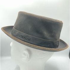 Stetson Odenton Pork Pie Hat, Dark Brown With A Faux Leather Weathered Look. Size 55/Small. Approx 55cm Circumference. **Please Take Proper Measurements Prior To Purchasing To Ensure A Proper Fit** Per Stetson Specs This Hat Offer Uv Protection At 40+ Spf And Is “Water Resistant” With An Oilskin Type Finish. Hat Appears New Without Tags. No Flaws, Stains, Rips, Odors, Or Stains Whatsoever. Comes From A Pet-Free, Smoke-Free Home. Porkpie Hat Men, Pork Pie Hats Men, Porkpie Hat, Pork Pie Hat, Pork Pie, Hat Men, Clothing Styles, Mens Clothing, Mens Clothing Styles