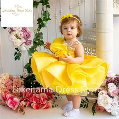 Cute Puffy Baby Girl Dress Tulle Flower Pearl Applique Girl Dress For Wedding Birthday Party First Pearl Applique, Tulle Flowers, Dress Tulle, Dress For Wedding, Dress Store, Wedding Party Dresses, First Communion, Tulle Dress