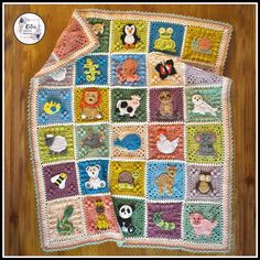 a crocheted blanket with animals on it