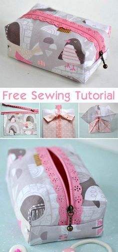 the sewing bag is made with fabric and has two zippers on each side that are closed