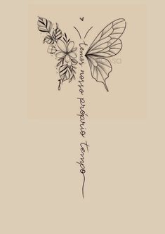 a drawing of a butterfly and flowers with the words, love is in the air