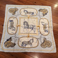 All Reasonable Offers Are Welcome! Perfect Condition. Never Dry Cleaned. Hermes Framed Scarf, Frames Hermes Scarf, Hermes Horse Charm, Hermes Blue, Hermes Scarf 90x90, Horse Scarf Hermes, Hermes Accessories, Blue Gold, Scarf Wrap