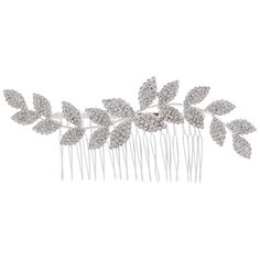 Get the perfect accessory for the big day! Silver Rhinestone Leaves Hair Comb features a small silver metal comb base that is set with a curved branch of pointed leaves that are made up silver faceted rhinestones. This beautiful accent can anchor into an updo for the wedding or any other special occasion.      Dimensions:   Length: 2 1/8"  Width: 5 1/8"      Package contains 1 hair comb. Tulle Headband, Metal Comb, Silhouette Cameo Machine, Pearl Hair Pins, Wedding Bridal Party, Wedding Top, Silver Age, Print Coupons, Hair Combs