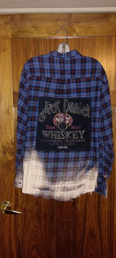 Men's lg. Unisex. Bleached and distressed. Sewn t-shirt on back. Pm me for custom order. Bleach Flannel, Bleached Flannels, Casual Plaid Yarn-dyed Flannel Shirt, Bleached Flannel Shirt, Yarn-dyed Long Sleeve Plaid Flannel Shirt, Jack Daniels, Flannel Shirt, Custom Orders, Gender Neutral