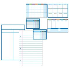 three blank calendars with blue lines and numbers on the side, all lined up