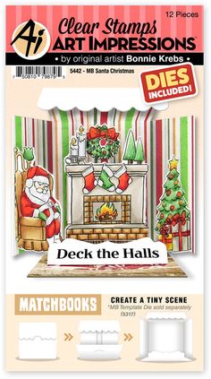 a christmas scene is featured on the front cover of this paper craft kit, featuring santa and