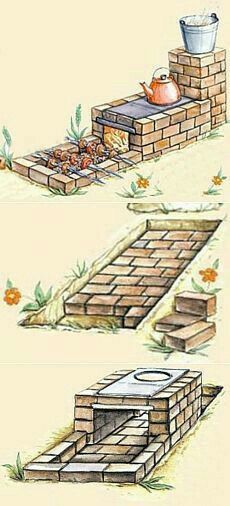 the steps are made out of bricks and have pots on them