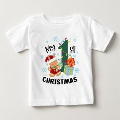 My First Christmas Typography Cute Gingerbread Baby Girl Baby Boy Baby T-Shirt features the text "My 1st Christmas" in modern script typography accented with a cute festive gingerbread person wearing a Santa hat with antlers, gifts and snowflakes. Perfect Christmas gift for a baby girl or baby boy. Created by Evco Studio www.zazzle.com/store/evcostudio Santa Baby Shirts, Gingerbread Person, Gingerbread Baby, My 1st Christmas, Christmas Typography, Script Typography, My First Christmas, Business Idea, Santa Baby