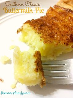 a piece of buttermilk pie on a plate with a fork