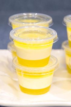 Layered Pina Colada Jello Shots (With Coconut Cream Pudding) Yellow Jello Shots, Purple Jello Shots, Fun Jello Shots, Bartender Ideas, Orange Jello Shots, Best Jello Shot Recipes, Coconut Cream Pudding, Recipes With Rum