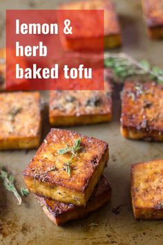 lemon and herb baked tofu on a baking sheet